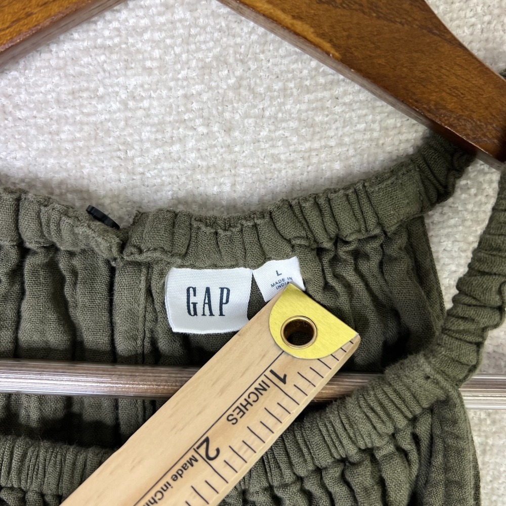 Gap 100% Cotton Romper Green Tea Boho Lagenlook Coastal Gauze Women's Size L - Picture 3 of 8